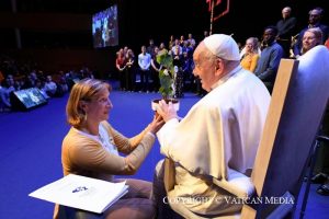 Voyage apostolique en Belgique : Rencontre avec les étudiants universitaires, 28 septembre 2024 © Vatican Media