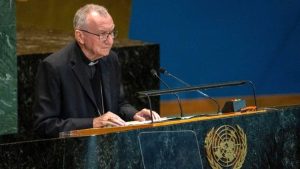 Au début de son discours à l'ONU, le cardinal Parolin a abordé le sujet de la dignité de la vie humaine © Vatican Media