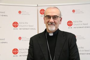 Mgr Pizzaballa, patriarche de Jérusalem, au siège de l’AED. Crédit AED