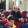 Le Patriarche de Jérusalem dans la paroisse de la sainte Famille à Gaza (crédit LPJ)