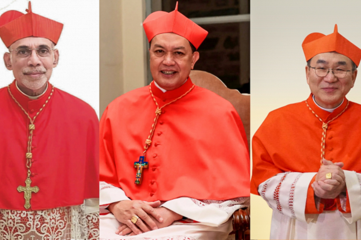 Le cardinal Filipe Neri Ferrao (Inde), le cardinal Pablo Virgilio David (Philippines) et le cardinal Tarcisio Kikuchi (Japon) forment la nouvelle équipe dirigeante de la FABC. © RVA News