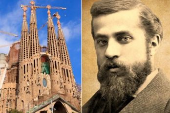 Gauche : Sagrada Familia à Barcelone, œuvre d'Antoni Gaudí (1852-1926) © Domaine public