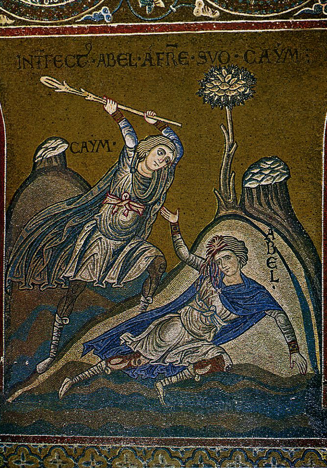 Meurtre d’Abel, détail de mosaïque, cathédrale Santa Maria Nuova, Monreale, Sicile (Italie)