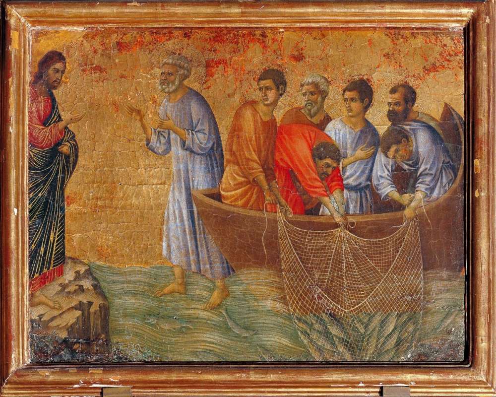 l’apparition du christ aux apôtres sur le lac de tiberiade (maesta retable de duccio di buoninsegna 1255-1319 museo dell opera del duomo sienne