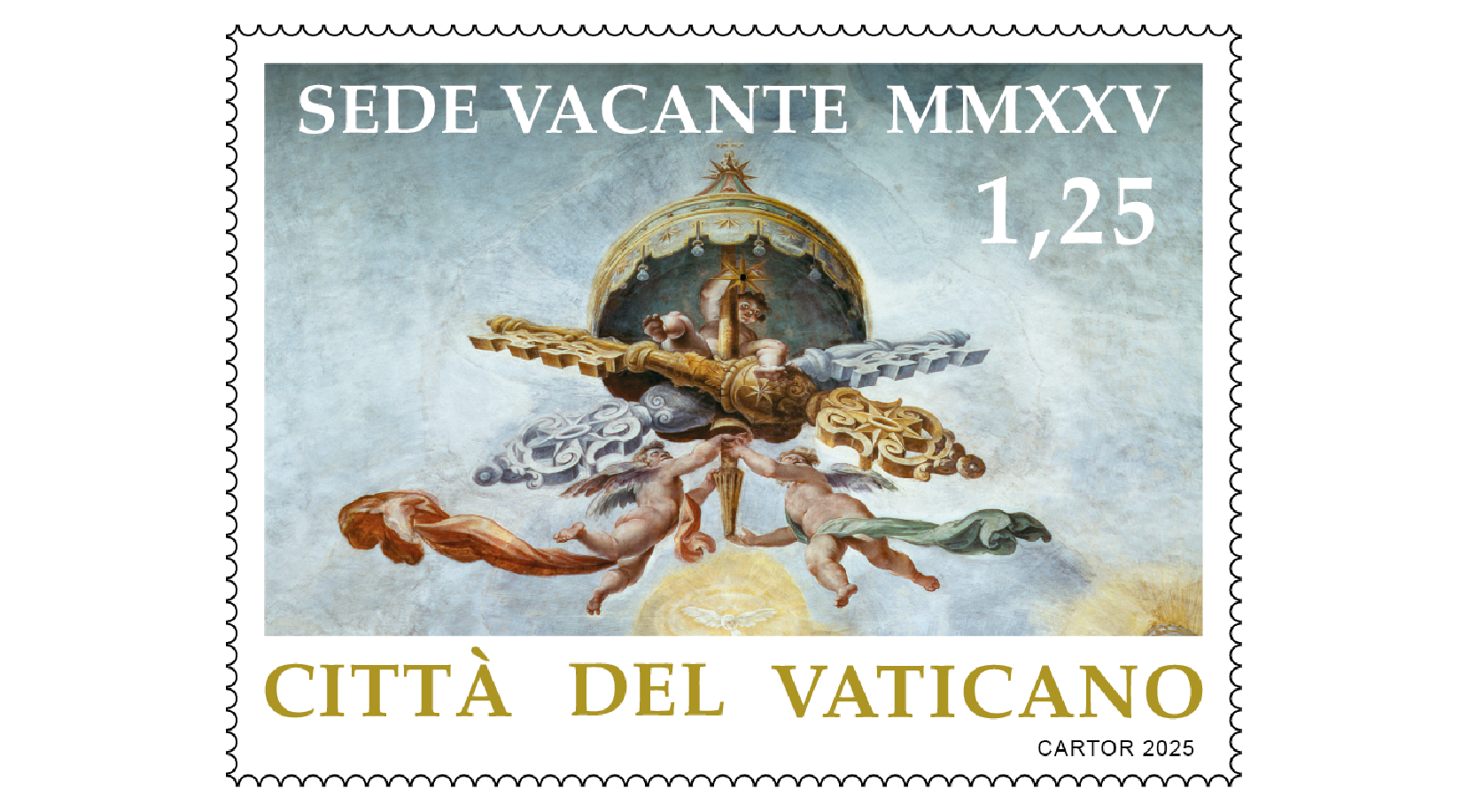 La série philatélique comprend quatre valeurs : 1,25 €, 1,30 €, 2,45 € et 3,20 € © Direction des télécommunications et des systèmes d'information de l'État de la Cité du Vatican