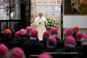 Discours du pape Léon XIV en la Basilique Sainte-Marie-des-Anges d'Assise lors de la rencontre avec les évêques italiens à conclusion de la 81e Assemblée générale de la Conférence épiscopale italienne [17-20 novembre 2025], 20 novembre 2025 © Vatican Media