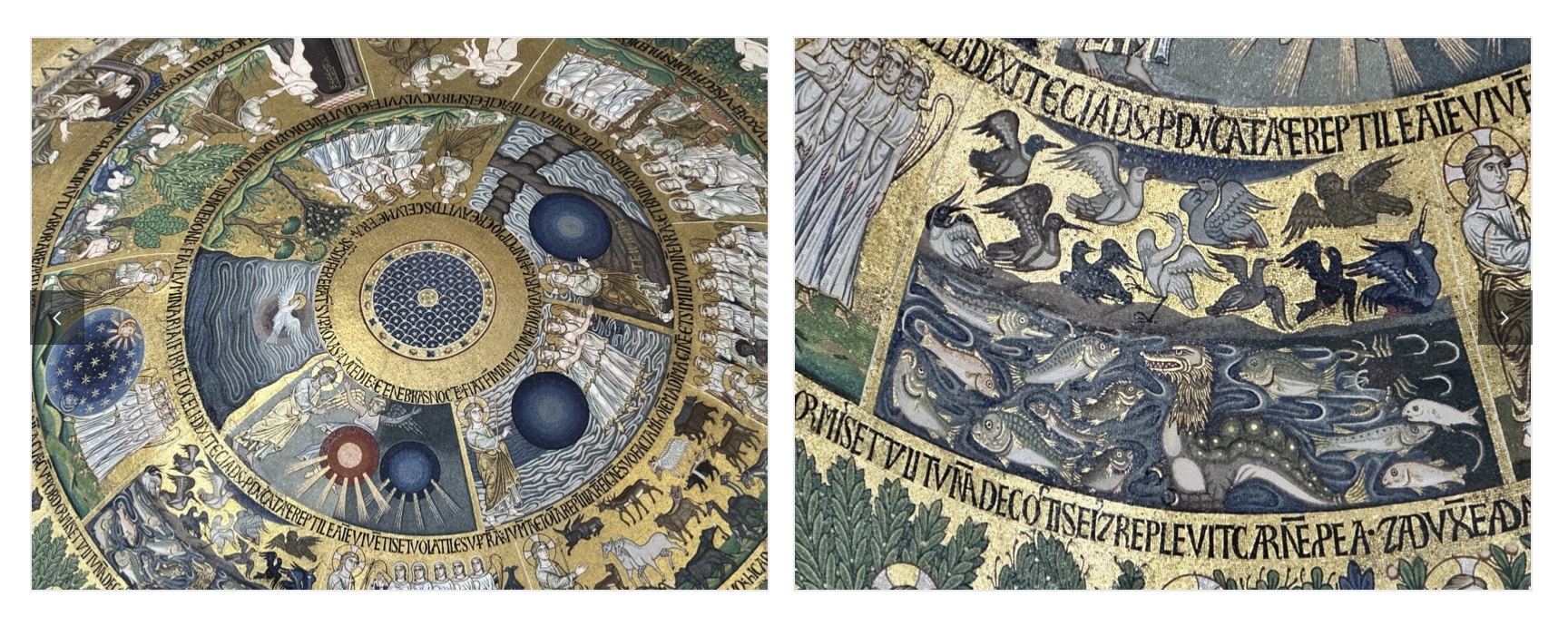 Sur les photos ci-dessus (Mosaïques, Basilique Saint Marc, Venise. Photos: E. Pastore) est représentée la création du monde selon Gn 1-2. Le Dieu créateur est à l’origine de la sagesse, puisque c’est lui-même qui fixe les lois régissant l’univers.