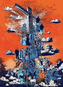 Œuvre de Nicolas de Palmaert représentant les 50 martyrs en train de monter vers le ciel autour de la croix du Christ ©  notredamedeparis.fr