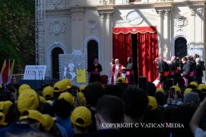 Rencontre avec les jeunes et les catéchumènes à Monaco, 28 mars 2026 © Vatican Media
