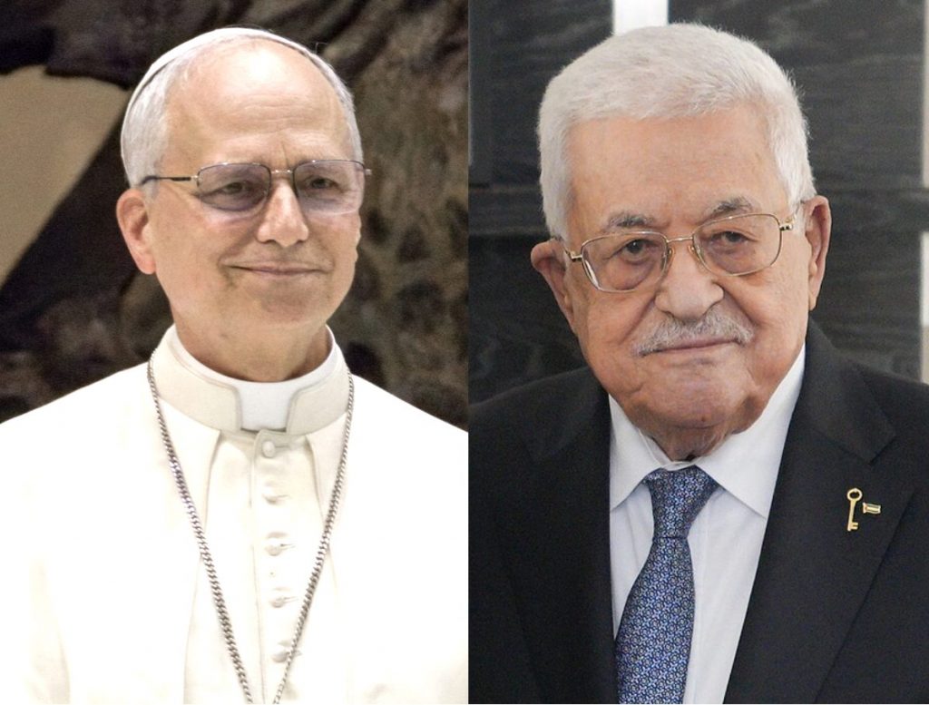 Le pape Léon XIV et le président de Palestine, Mahmoud Abbas © Wikipedia.org