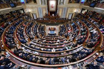 Discours du pape Léon XIV lors de la rencontre avec les membres du Parlement espagnol, 8 juin 2026 © Vatican Media