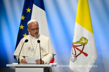 Discours du Saint-Père lors de la rencontre « Aux racines de l’Europe pour la paix et l’unité » au Centre des Congrès Robert Schuman à Metz, 28 septembre 2026 © Vatican Media
