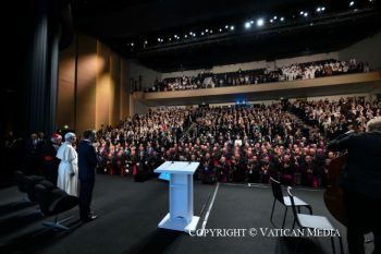 Discours du Saint-Père lors de la rencontre « Aux racines de l’Europe pour la paix et l’unité » au Centre des Congrès Robert Schuman à Metz, 28 septembre 2026 © Vatican Media
