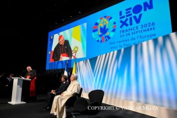 Discours du Saint-Père lors de la rencontre « Aux racines de l’Europe pour la paix et l’unité » au Centre des Congrès Robert Schuman à Metz, 28 septembre 2026 © Vatican Media
