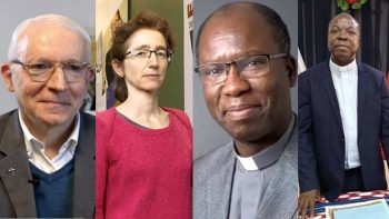 De gauche à droite : P. Fédou, A.S Vivier-Muresan, P. Béré et P. Ogui Cossi © loyolaparis.fr / icp.fr / jesuits.africa / Ucao-Uub
