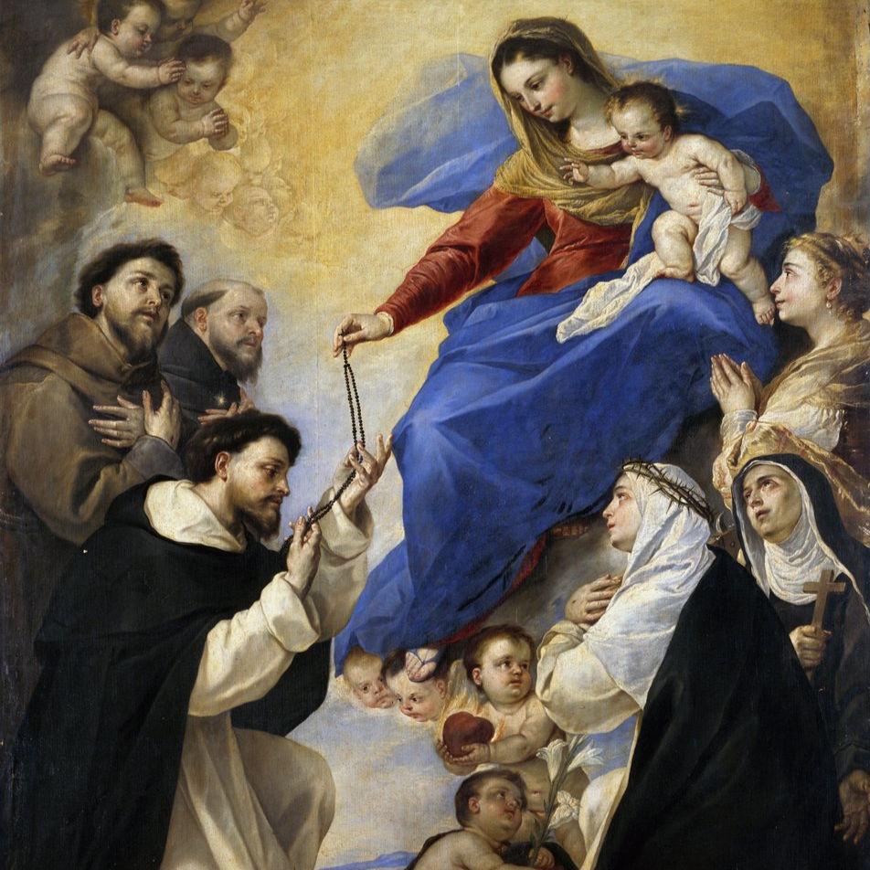 Notre-Dame du Rosaire avec saint Dominique, sainte Catherine de Sienne et les saints dominicains, Dirck Hendricksz (1542-1618)